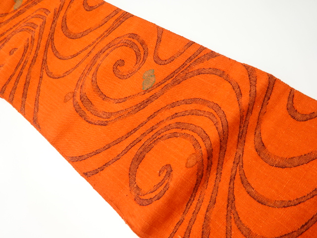 リサイクル　手織り紬唐草模様織り出し名古屋帯